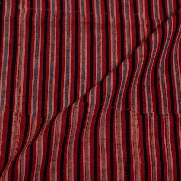 Maroon Colour Stripes Hand Block Ajrakh Cotton Fabric