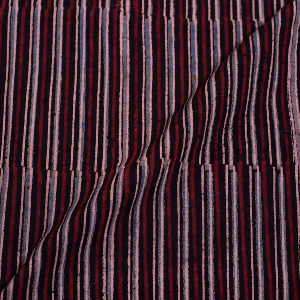 Black Colour Stripes Hand Block Ajrakh Cotton Fabric