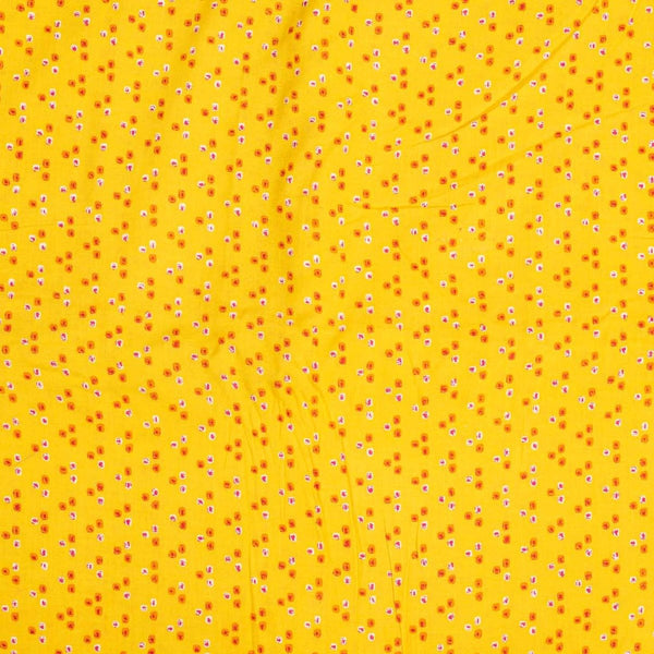Bright Yellow Colour Geometric Print Slub Cotton Fabric 