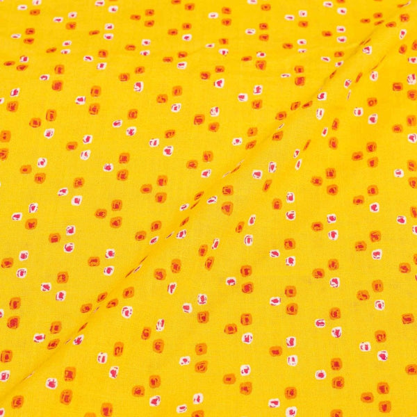 Bright Yellow Colour Geometric Print Slub Cotton Fabric 