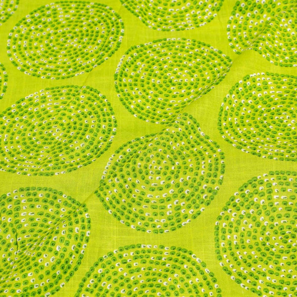 Parrot Green Colour Geometric Print Slub Cotton Fabric 