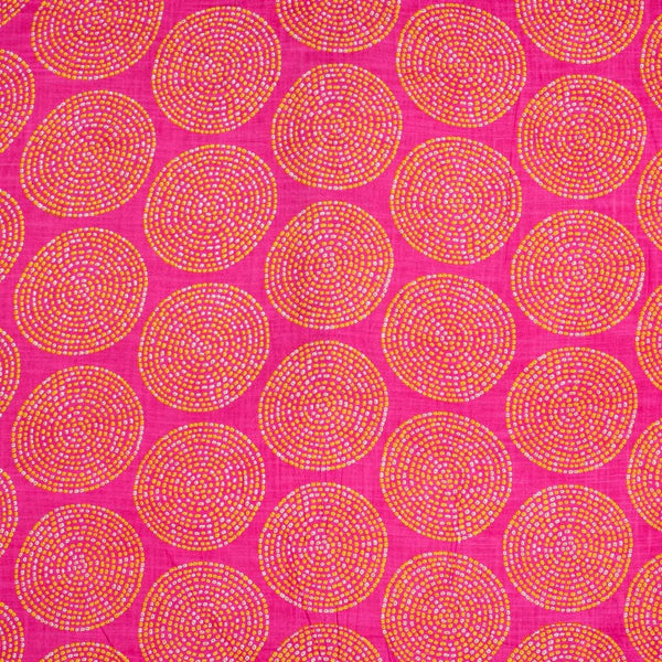 Rani Pink Colour Geometric Print Slub Cotton Fabric 