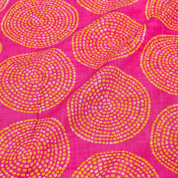 Rani Pink Colour Geometric Print Slub Cotton Fabric 