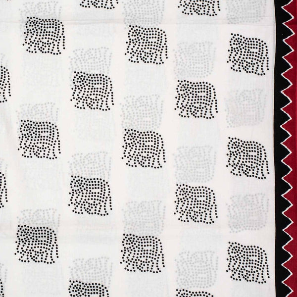 White Colour Geometric Print Soft Cotton Fabric With One Side Border 42 inches Width