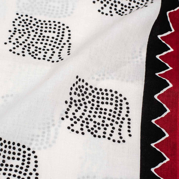 White Colour Geometric Print Soft Cotton Fabric With One Side Border 42 inches Width