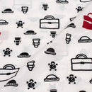 White Colour Quirky Print Soft Cotton Fabric 42 inches Width