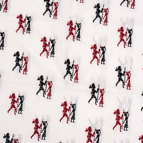 White Colour Quirky Print Soft Cotton Fabric 42 inches Width