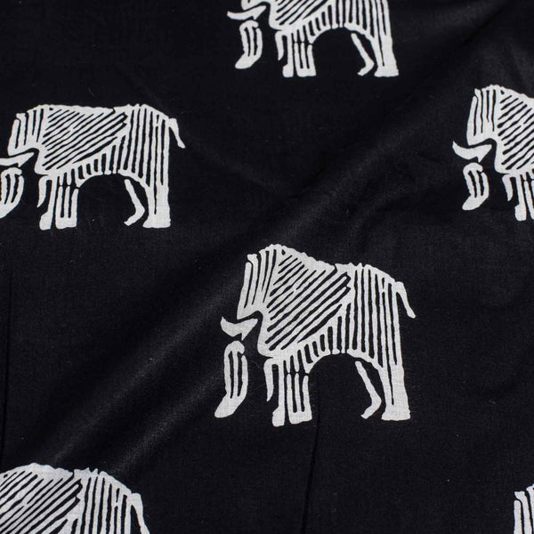 Black Colour Quirky Print Soft Cotton Fabric 42 inches Width