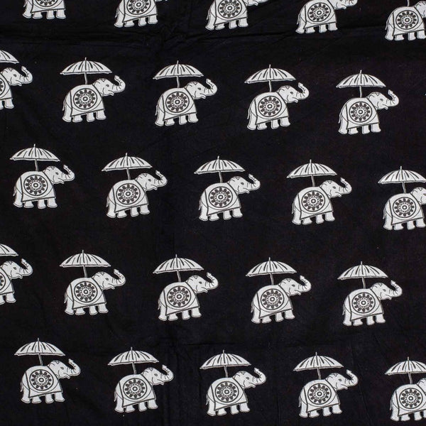 Black Colour Quirky Print Soft Cotton Fabric 42 inches Width