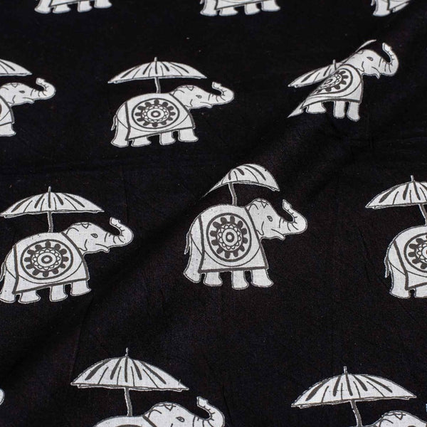 Black Colour Quirky Print Soft Cotton Fabric 42 inches Width