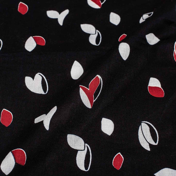 Black Colour Quirky Print Soft Cotton Fabric 42 inches Width