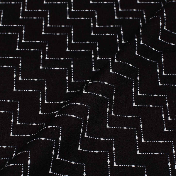 Black Colour Geometric Print Soft Cotton Fabric 42 inches Width