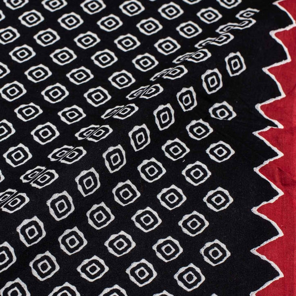 Black Colour Geometric Print Soft Cotton Fabric With One Side Border 42 inches Width