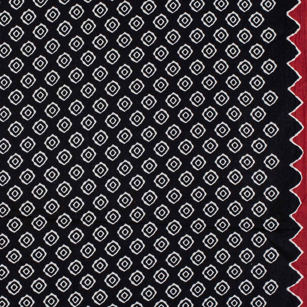 Black Colour Geometric Print Soft Cotton Fabric With One Side Border 42 inches Width