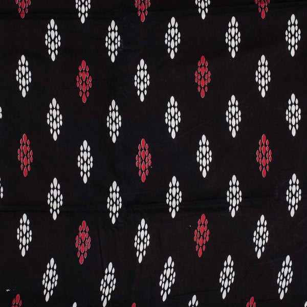 Black Colour Geometric Print Soft Cotton Fabric  42 inches Width