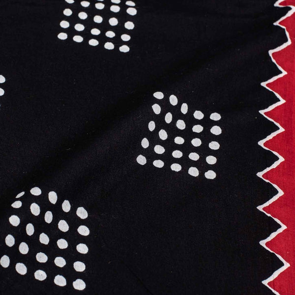 Black Colour Geometric Print Soft Cotton Fabric With One Side Border 42 inches Width