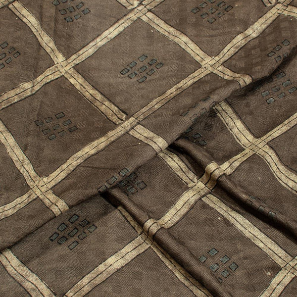 Cedar Colour Ajarakh Hand Block Print Muslin Dobby Fabric Pre Cut Of 2.5 Meter