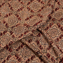 Beige Colour Ajarakh Hand Block Print Muslin Dobby Fabric Pre Cut Of 2.35 Meter