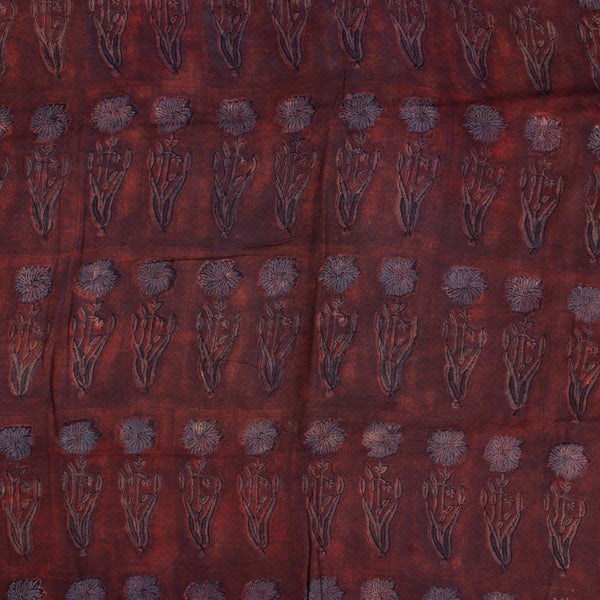 Magenta Colour Ajarakh Hand Block Print Muslin Dobby Fabric Pre Cut Of 2.35 Meter