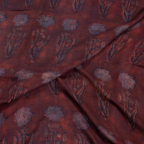 Magenta Colour Ajarakh Hand Block Print Muslin Dobby Fabric Pre Cut Of 2.35 Meter