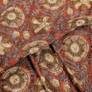 Carrot Colour Ajarakh Hand Block Print Muslin Dobby Fabric Pre Cut Of 2.40 Meter