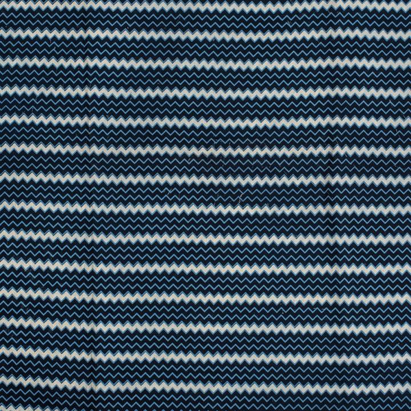 Navy Blue Colour Zig Zag Print Dabu Cotton Fabric