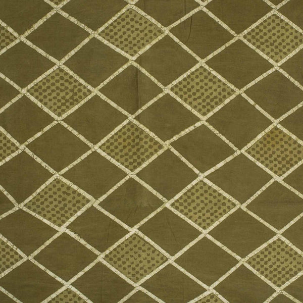 Olive Colour Floral Print Dabu Cotton Fabric