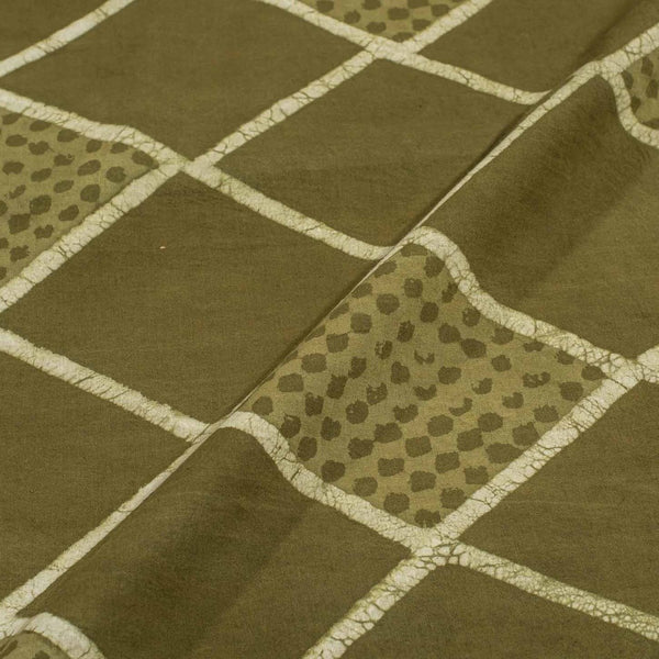 Olive Colour Floral Print Dabu Cotton Fabric