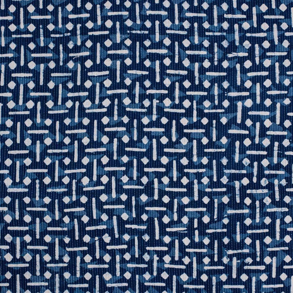Indigo Colour Geometric Block Print Kantha Cotton Fabric