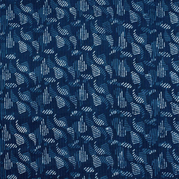 Indigo Colour Geometric Block Print Kantha Cotton Fabric