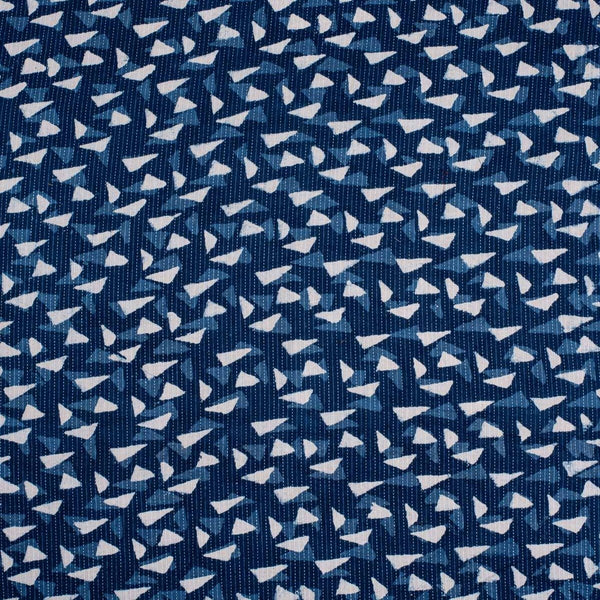 Indigo Colour Geometric Block Print Kantha Cotton Fabric