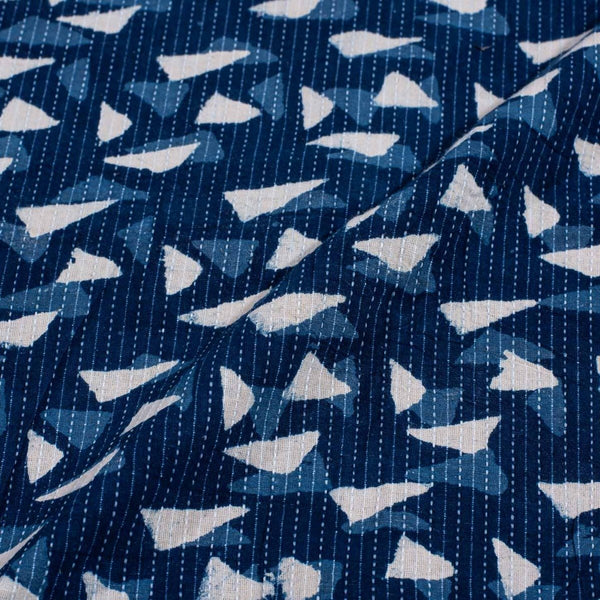 Indigo Colour Geometric Block Print Kantha Cotton Fabric