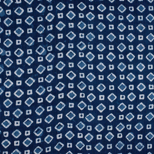 Indigo Colour Geometric Block Print Kantha Cotton Fabric