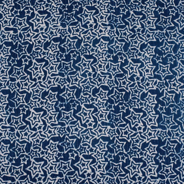 Indigo Colour Geometric Block Print Kantha Cotton Fabric