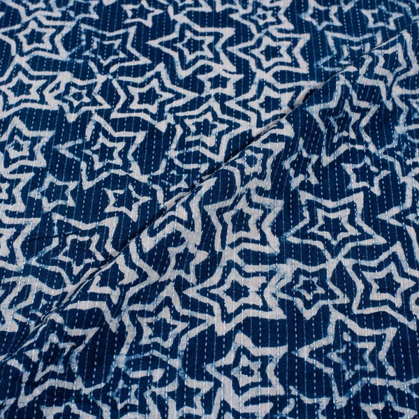 Indigo Colour Geometric Block Print Kantha Cotton Fabric