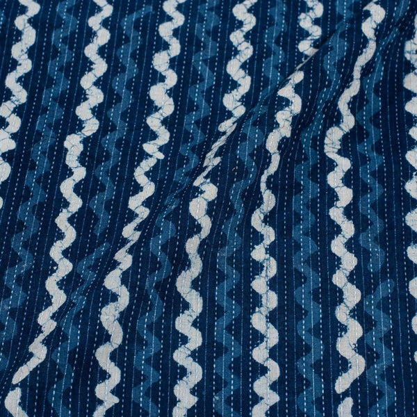 Indigo Colour Geometric Block Print Kantha Cotton Fabric