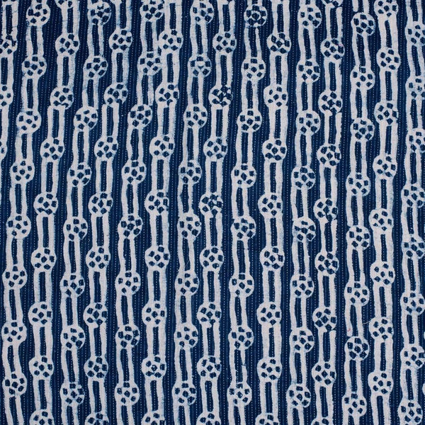 Indigo Colour Geometric Block Print Kantha Cotton Fabric