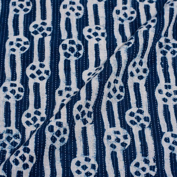 Indigo Colour Geometric Block Print Kantha Cotton Fabric