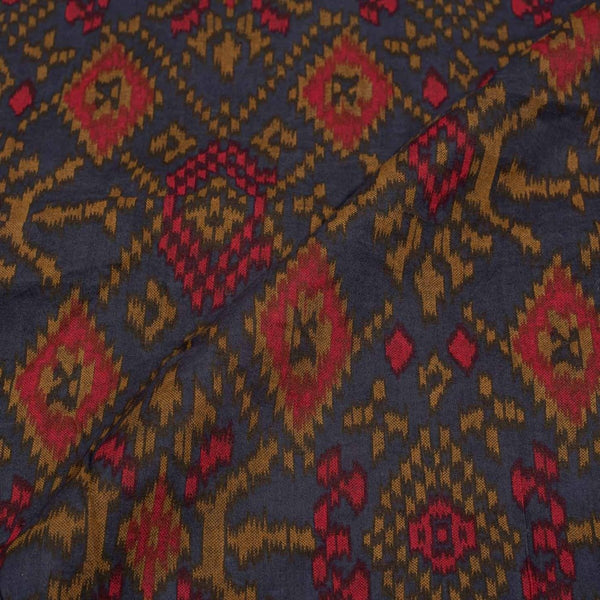 Blue Colour Ikat Print Soft Cotton Fabric