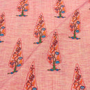 Carrot Pink Colour Leaves Print South Cotton Fabric 
