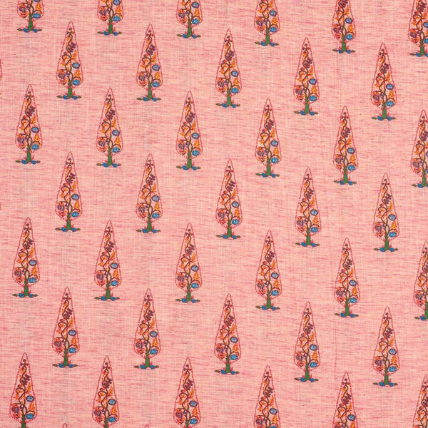 Carrot Pink Colour Leaves Print South Cotton Fabric 