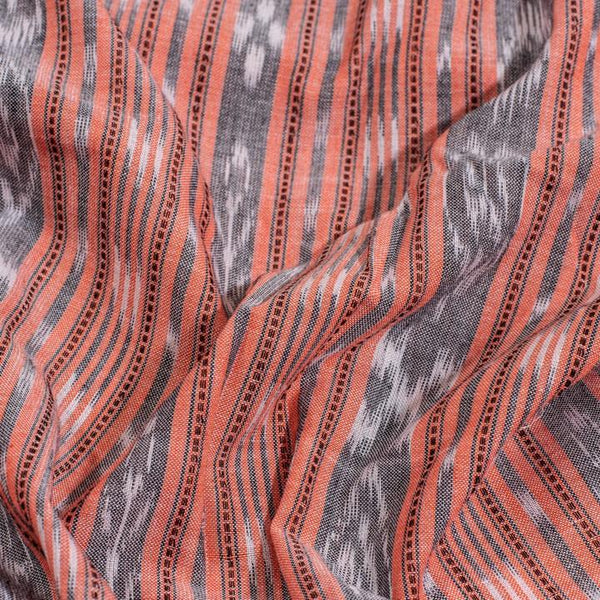 Peach Orange Handloom Sambalpuri Ikat Pattern Cotton Fabric 1.07 Meters[42 inches] Width 