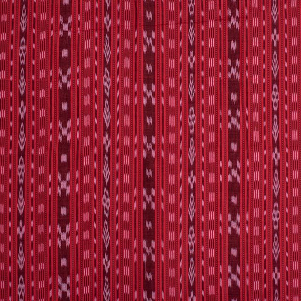 Red Handloom Sambalpuri Ikat Pattern Cotton Fabric 1.07 Meters[42 inches] Width 