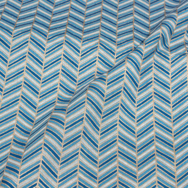 Blue Colour Gold Geometric Print Fine Cotton Fabric 42 inches Width