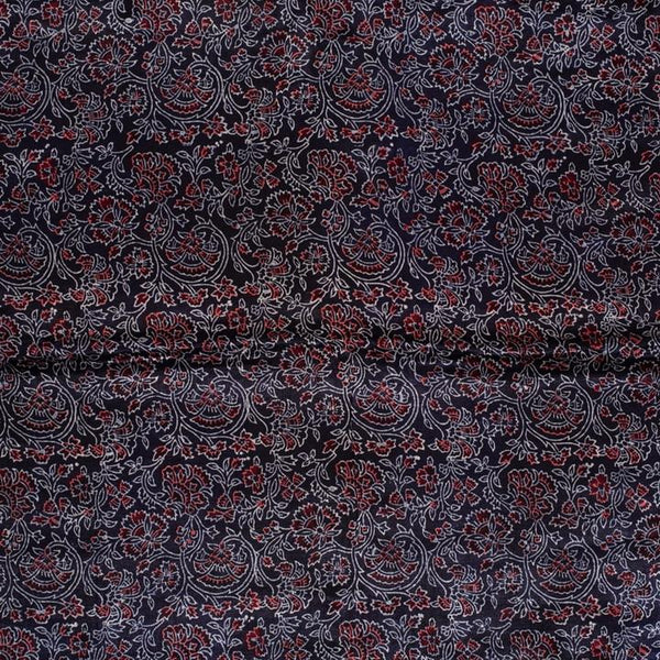 Black Colour Hand Block Print Gaji Fabric