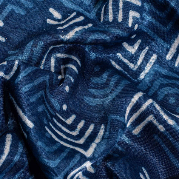 Indigo Colour Dabu Print Mashru Gaji Fabric