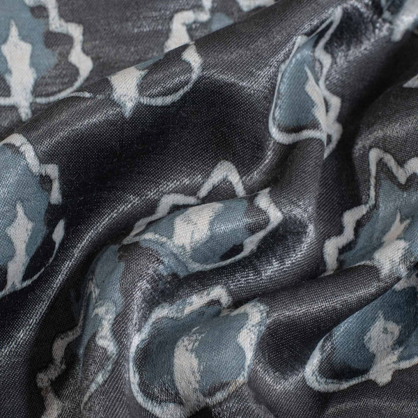 Steel Grey Colour Dabu Print Mashru Gaji Fabric