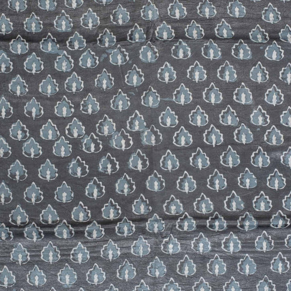 Steel Grey Colour Dabu Print Mashru Gaji Fabric