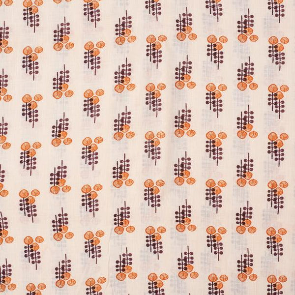Cream Colour Floral Butta Print Slub Cotton Fabric