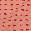 Peach Colour Elephant Motif Print Slub Cotton Fabric